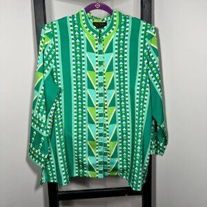 Bob Mackie Wearable Art Green Geometric Print Blouse - Vintage